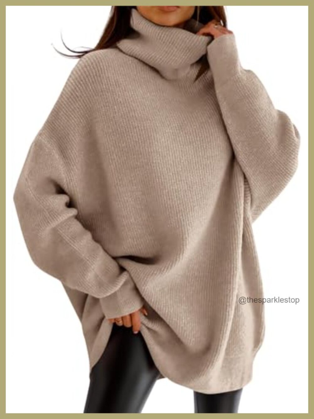 Women's Oversized Turtleneck Sweater Batwing Sleeve Chunky Knit Pullover